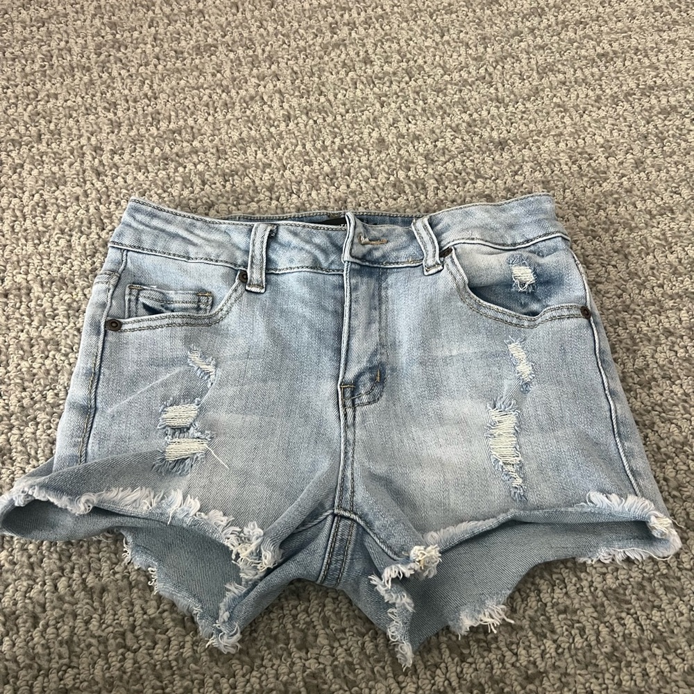 Light Blue Distressed Denim Jean Shorts - Women's Summer Staple